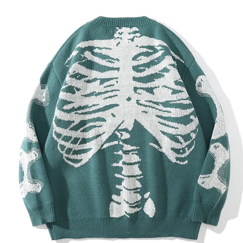 Men'S Fashion Skull Print Round Neck Long Sleeve Loose Sweater