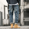 Men Autumn And Winter Retro Stitching Loose Mid-Waist Straight Jeans