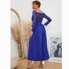 Women Elegant Solid Color Lace Patchwork Long-Sleeved Off-The-Shoulder Belted Side-Slit Jumpsuits