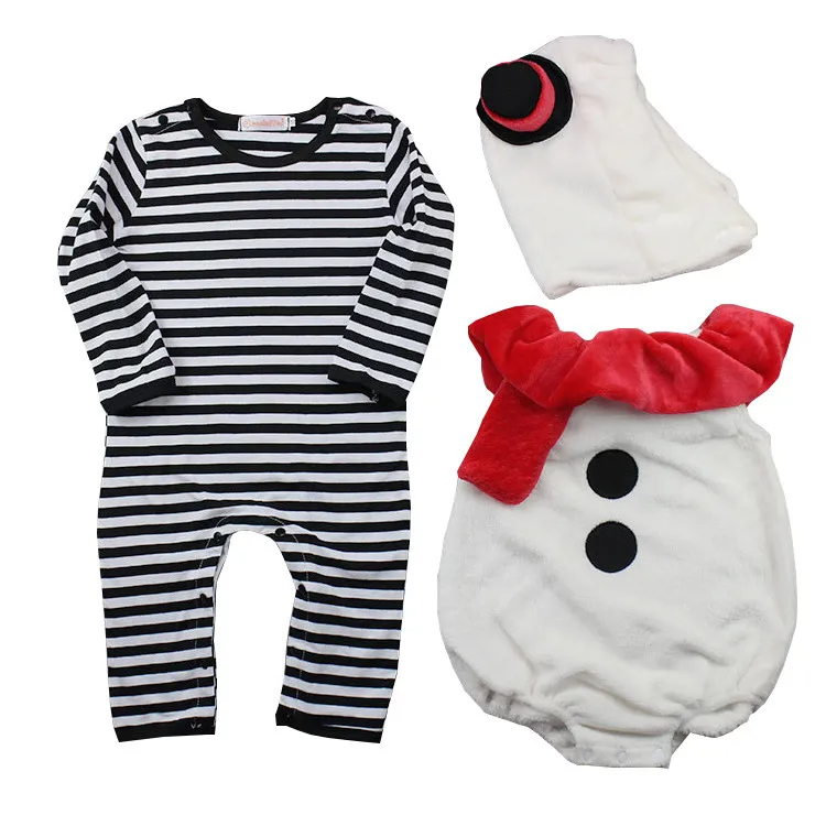 Kids Baby Girls Boys Autumn Winter Fashion Casual Cute Christmas Cotton Christmas Snowman Stripe Round Neck Romper Set