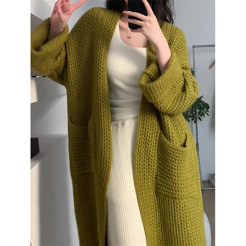 Winter Women Fashion Loose Long Sleeve Knitted Sweater Coat