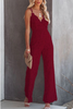 Women Solid Color Sling Lace Waist V-Neck Casual Wide Leg Jumpsuit