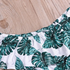 One Piece Girl Green Leaves Print Off-Shoulder Jumpsuit