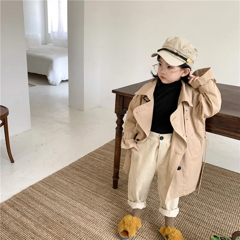 Kids Boys Girls Fashion Solid Color Lapel Long-Sleeve Coat