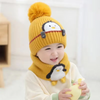 (Buy 1 Get 1)  Kids Unisex Autumn Winter Fashion Casual Cute Solid Color Cartoon Penguin Hat Scarf Two Set