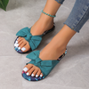 Women Plus Size Fashion Floral Printed Bow Flat Slippers