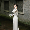 Korean-Style Women Wedding Satin Long Sleeve Temperament Evening Mermaid Dress