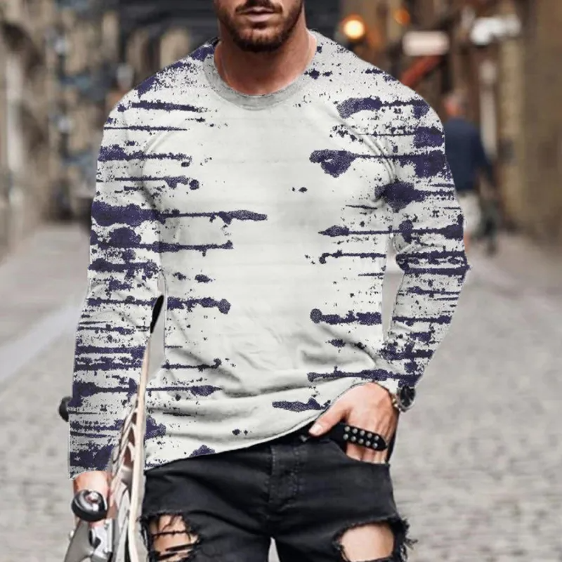 Men Spring Autumn Fashion Casual Personality 3D Printed Round Neck Long Sleeve T-Shirt