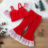 Christmas Children Kids Toddler Girls Sweet Lace Ruffle Sleeves Tops And Flared Pants 2pcs Set