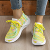 Women Fashion Casual Plus Size Color Block Fly-Woven Breathable Lace-Up Sneakers