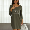 Women Fashion Casual Heart Letter Print Round Neck Loose Dress