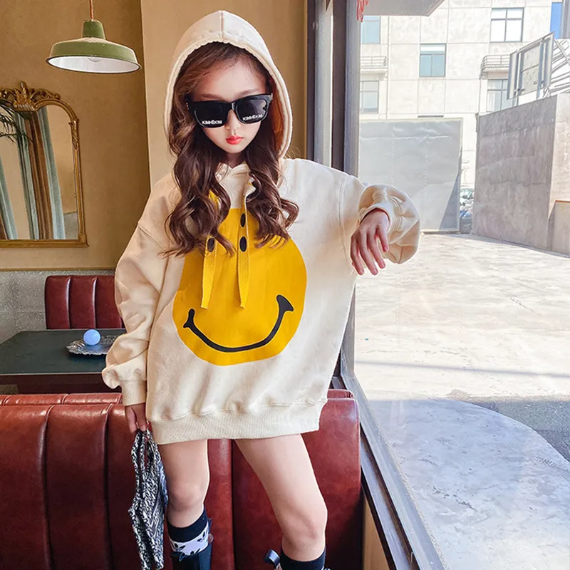 Children Kids Teenagers Fashion Girls Smiley Print Long Sleeve Hoodies