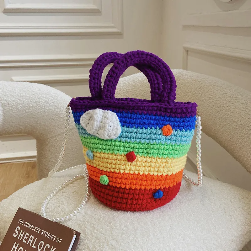 Children Kids Baby Fashion Girls Rainbow Color Woven Bucket Bag SKU: T10383AA11A Min.Order: 1