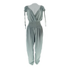 Women Solid Color V-Neck Pleated Short-Sleeved Waist Loose Casual Jumpsuit