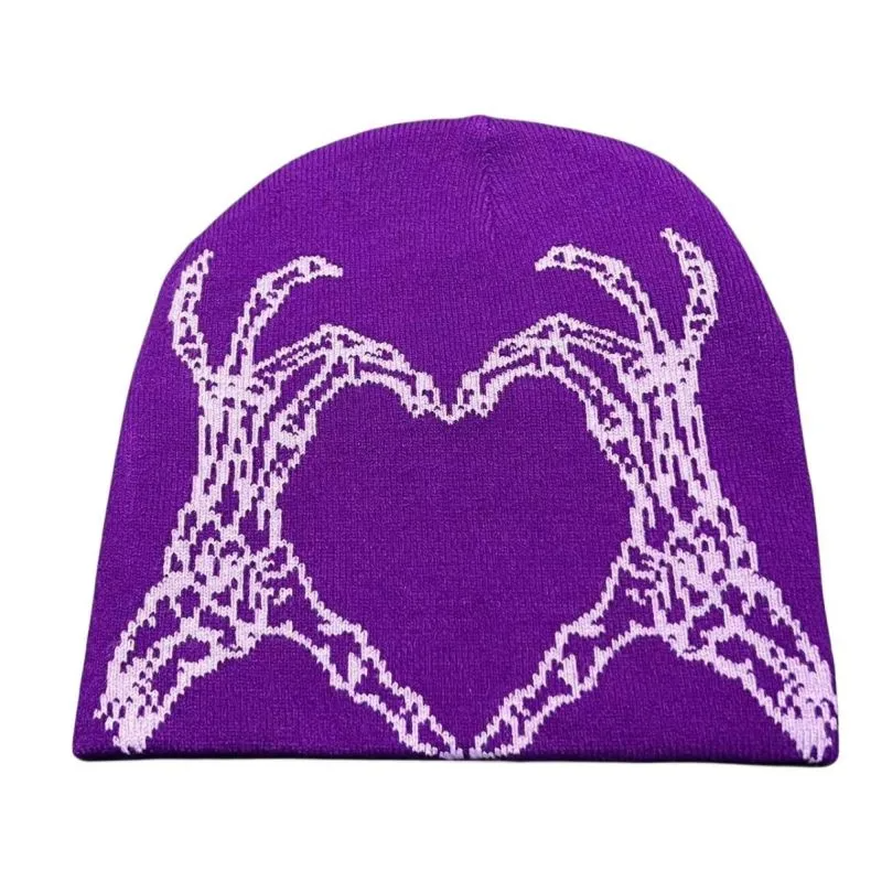 Fashion Heart-Shaped Knitted Dark Jacquard Wool Hat For Lovers