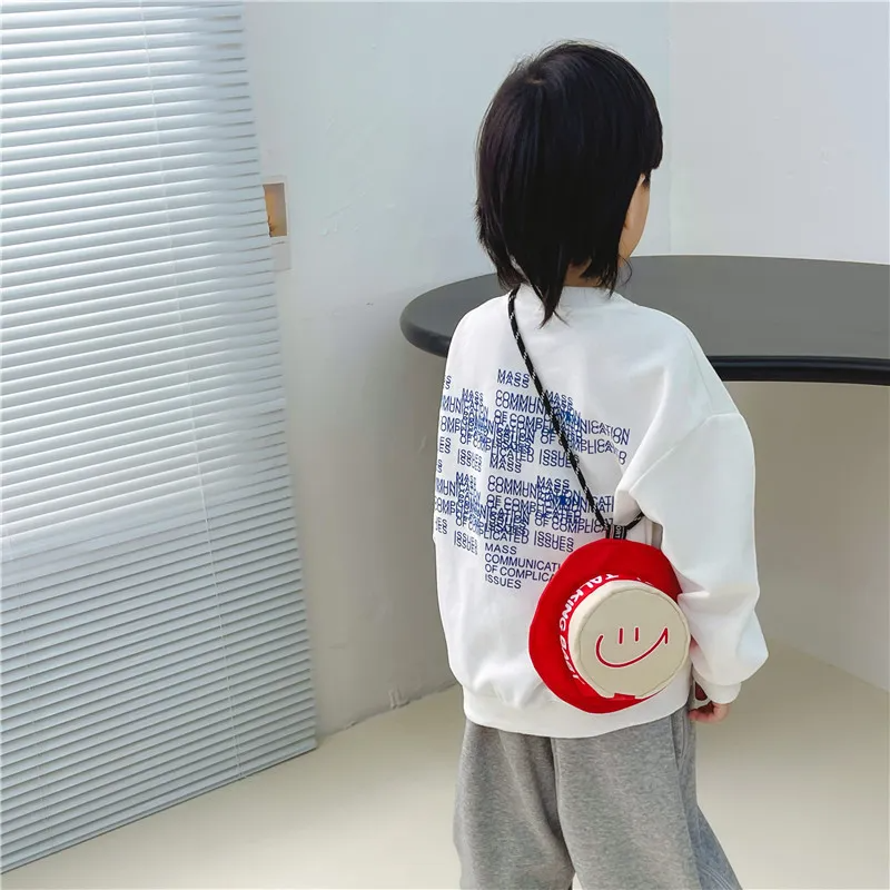 Children Kids Baby Fashion Girls Boys Smiley Color Matching Round Crossbody Messenger Bag