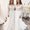 Women Elegant Long Sleeve Floor Length Lace Wedding Dress