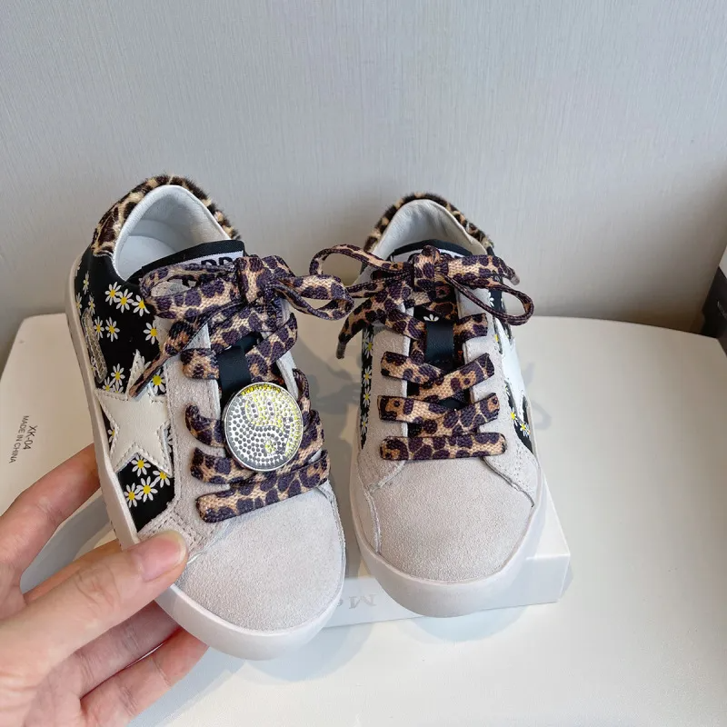 KIDS Girls Boys Spring Autumn Fashion Casual Color Matching PU Floral Pattern Leopard Breathable Star Board Shoes