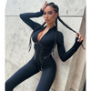 Women Fashion Athleisure Long Sleeve Zipper Tight Sports Jumpsuits