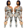 Women Fashion Sexy Tie Dye Printed Creased One-Shoulder Long Sleeve Top And Pants Two-Piece Set Clothing