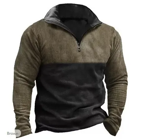 Men Spring Autumn Fashion Casual Color Matching Stripe Long Sleeve Lapel Plus Size Sweatshirts