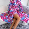 Women Ramadan /Eid Fashion Casual Floral Print Lace-Up Long Sleeve Dress