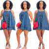 Women Casual Sleeveless Solid Color Ruffled Loose Denim Dress