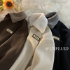 Corduroy Polo Collar Men Winter Fleece-Lined Thickened Lamb Wool Lapel Sweatshirt