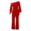 Women Solid Color Long-Sleeved Lantern Sleeve Waist Fashion Jumpsuit