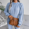 Fashion Casual Autumn Winter Solid Color Braided Long Sleeve Cropped Knitted Sweater