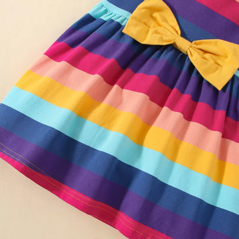 Kids Baby Girls Summer Butterfly Headband Rainbow Stripe Sleeveless Round Neck Princess Dress Set