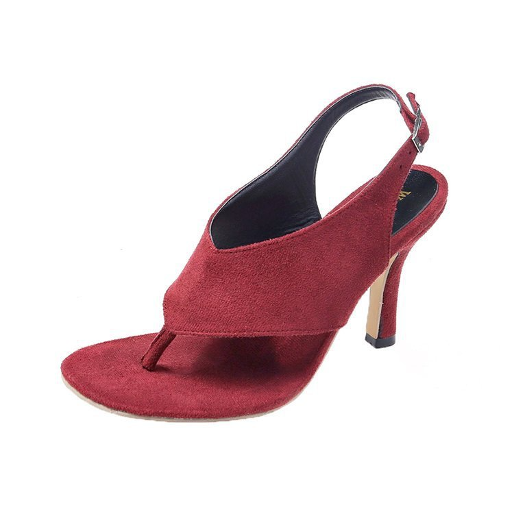 (2 pair) Women Fashion Sexy PU Solid Color Suede Stiletto Heel Ankle Strap Buckle Thong Sandals