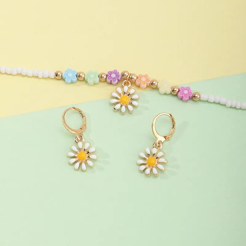 (Buy 1 Get 2) Children Kids Baby Fashion Girls Flower Bead Necklace Earrings Set