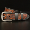 Men Fashion Casual Business Colorblock Carving Leather Metal Buckle Belt