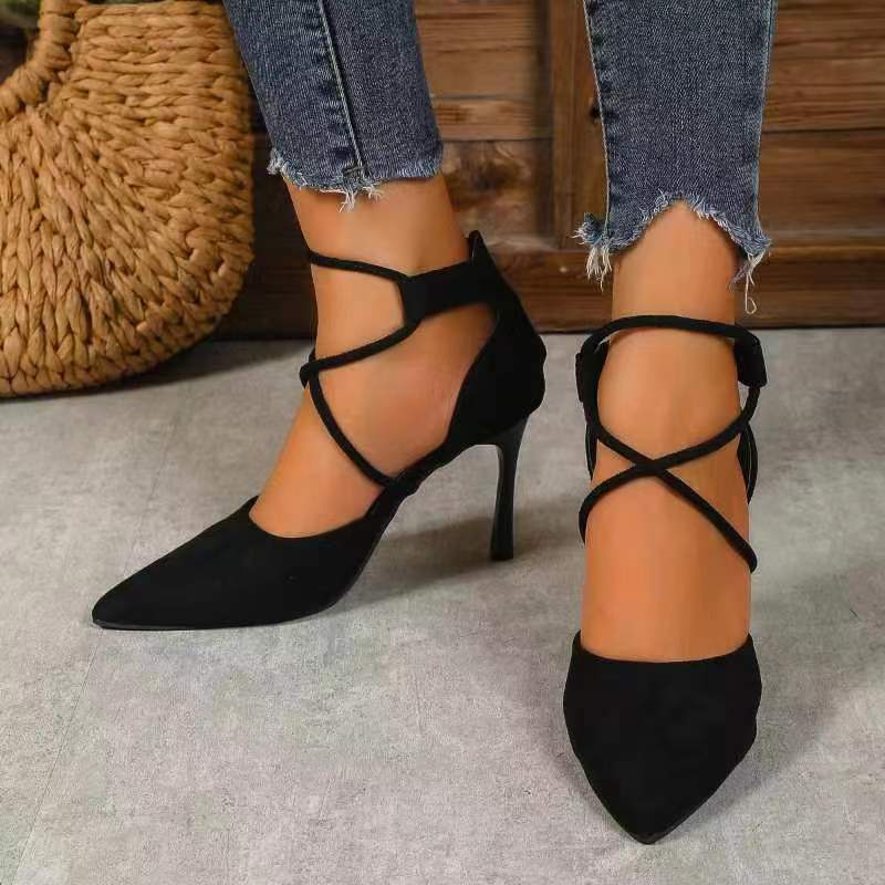 Women Fashion Plus Size Sexy Strap Point-Toe Stiletto Pumps