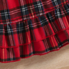 Kids Toddler Girls Fashion Casual Christmas Red Plaid Lapel Long Sleeve Flounced Dress