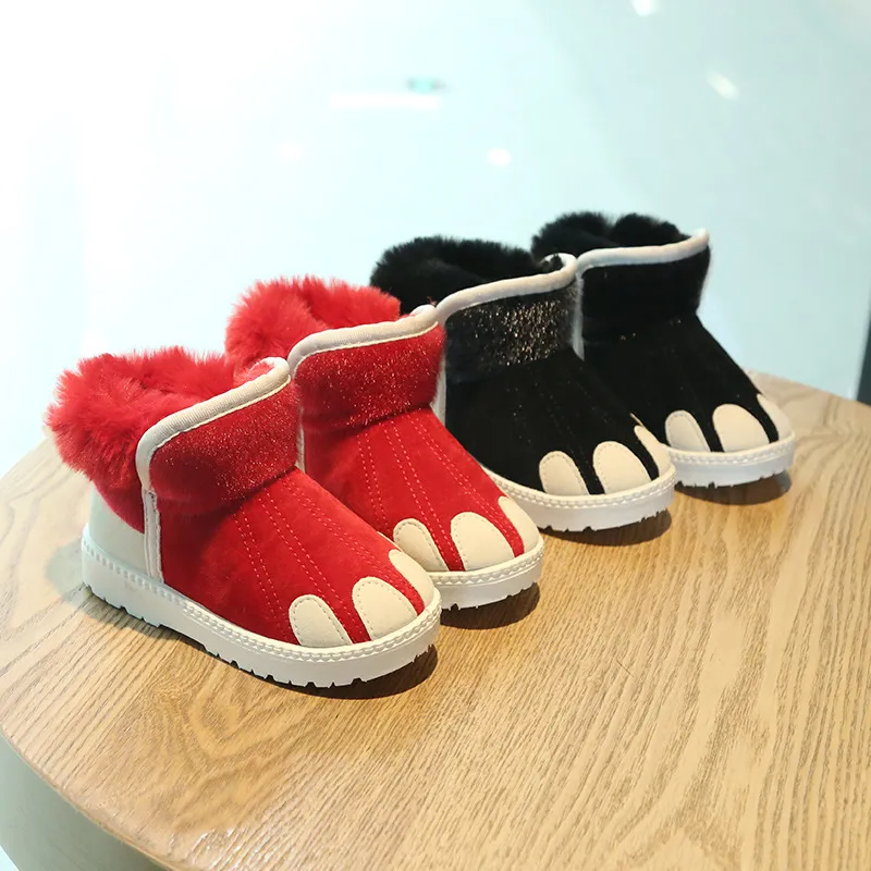 (Buy 1 Get 1) Kids Boys Girls Winter Fashion Casual Colorblock Round-Toe Flats Velvet Ankle Boots