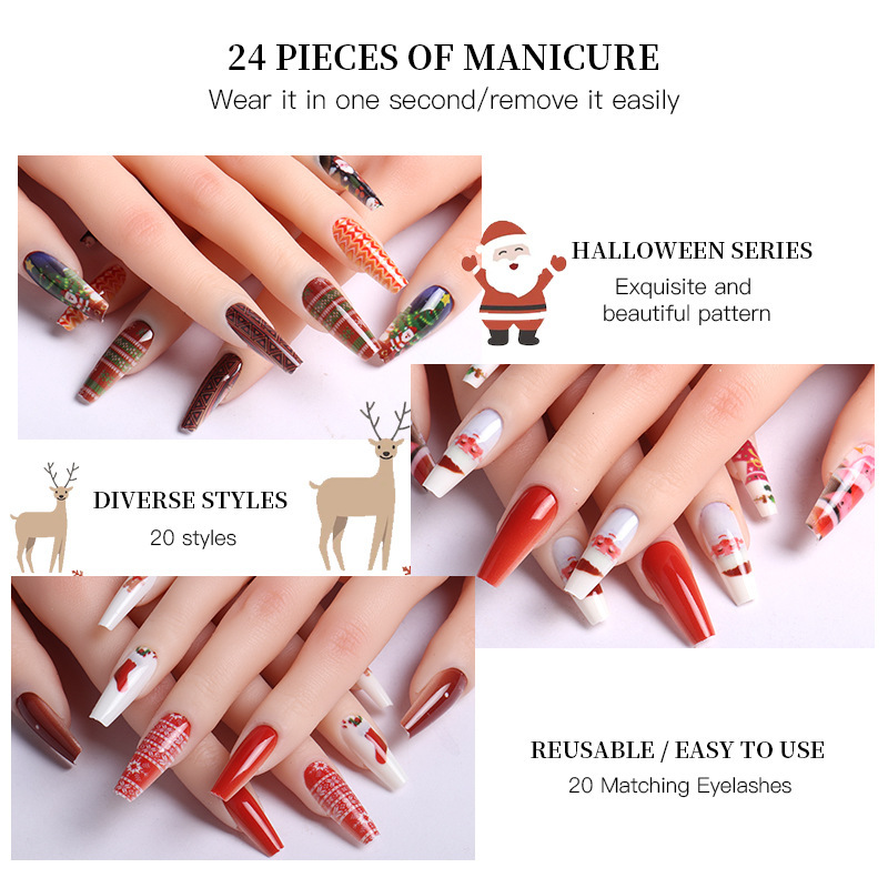 Women Fashion Thick Mink False Eyelashes Santa Claus False Nail Set