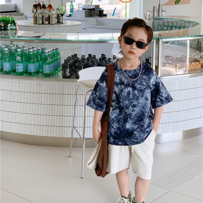 Children Kids Baby Fashion Boys Girls Casual Basic Short Sleeve Tie-Dye Print T-Shirt