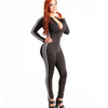 Athleisure Women Long Sleeves Zipper Solid Color Jumpsuit