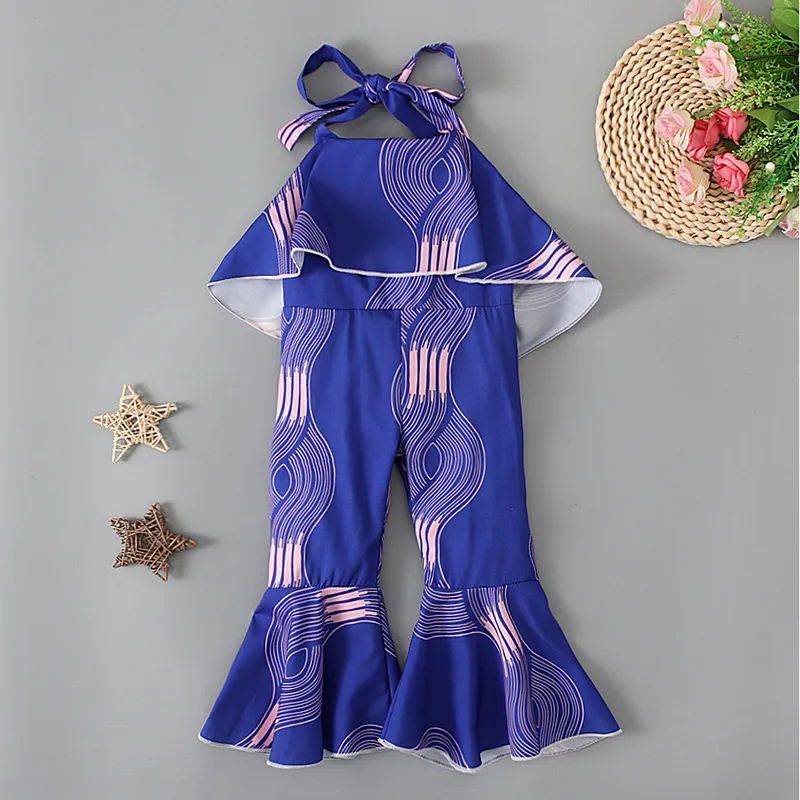 Toddlers Newborn Baby Fashion Girls Casual Basics Sleeveless Backless Bohemian Geometric Print Jumpsuit