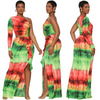 Women'S Fashion Sexy Tie Dye Printed Slanted Shoulder One Side Long Sleeve Slit Dress