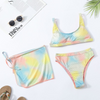 Women Fashion Thread Multicolor Tie-Dye Two-Piece Bikini Three-Piece Swimsuit