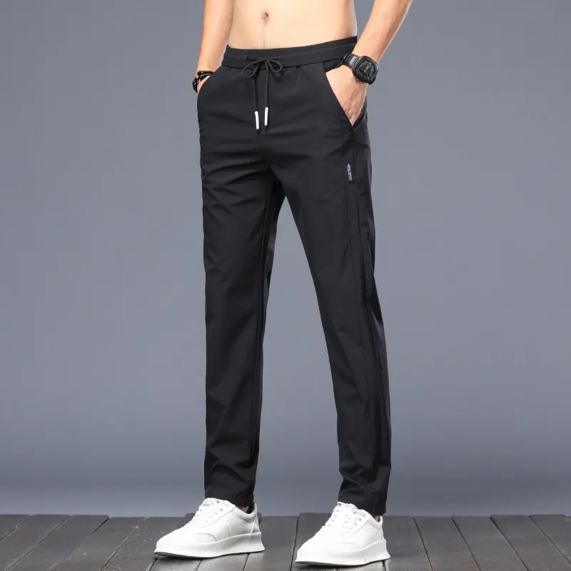 Men Summer Casual Fashionable Thin Straight Slim Stretch Ice Silk Sports Trousers