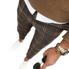 Men Casual Mid Waist Color Blocking Plaid Printed Straight Pants