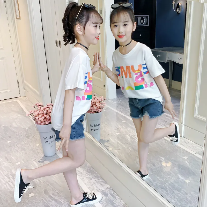 Children Kids Baby Teen Fashion Girls Casual Basic Short Sleeve Letter Print T-Shirt