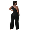 Plus Size Women Solid Color One-Shoulder Sleeveless Waist Wide-Leg Jumpsuit