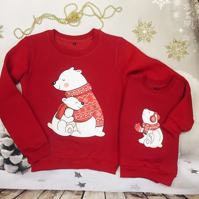 Parent-Child Fashion Cartoon Bear Printed Round Neck Long Sleeve Sweatshirt