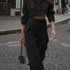 Women'S Casual Elegant Solid Color Lapel Long-Sleeved Blazer And Loose Pants Two-Piece Office Chic Sets