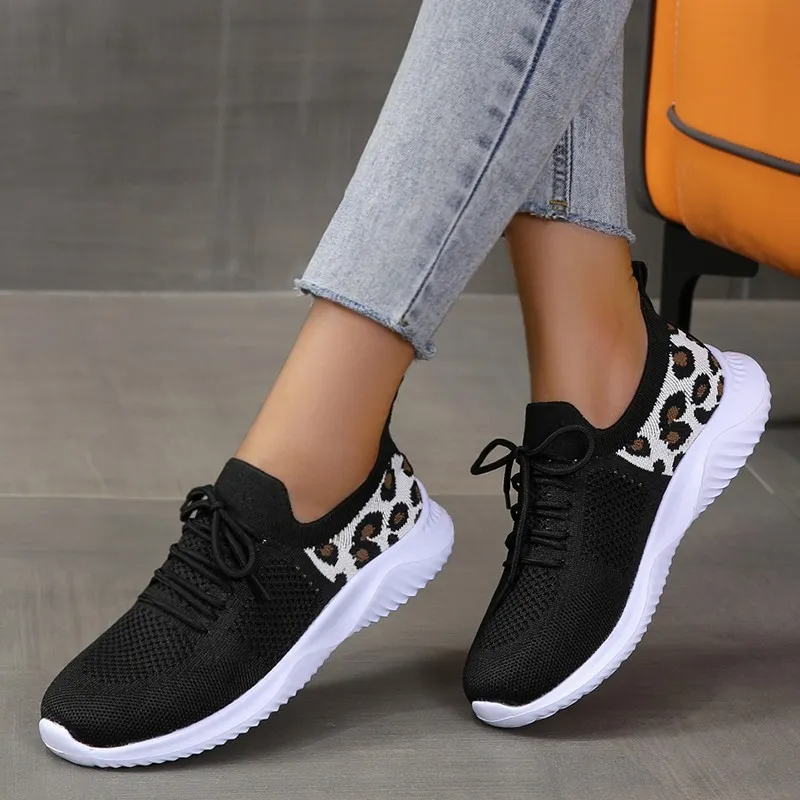 Women Casual Mesh Breathable Leopard Sneakers